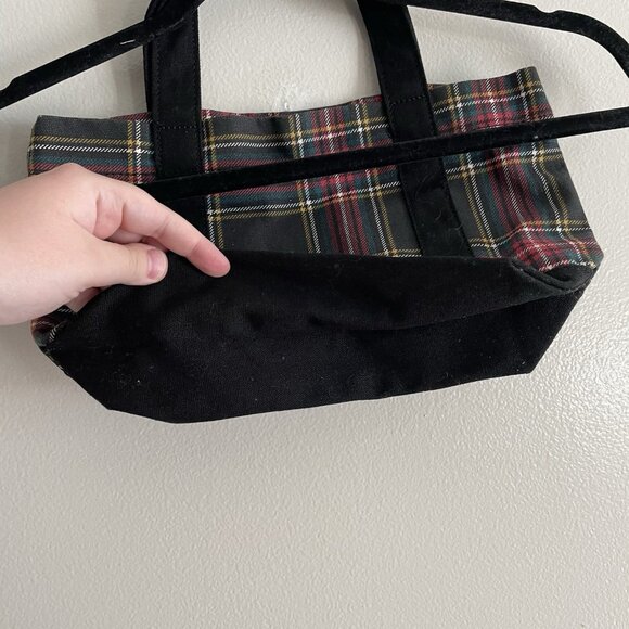 J.Crew Factory Black Tartan Plaid Preppy Holiday Mini Structured Canvas Tote Bag - Picture 8 of 12